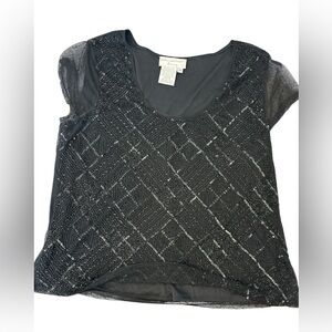 Papell Boutique Black Cap Sleeve Embellished Blouse